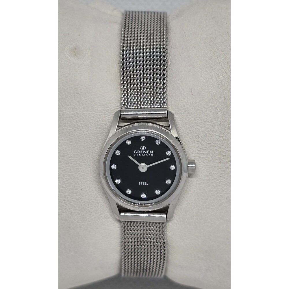Women's Grenen Denmark Round Black Dial Crystal Marker Mesh Bracelet Watch 09 - Picture 4 of 8